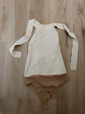 Children's Cream Halter Bodysuit with Tan Hem